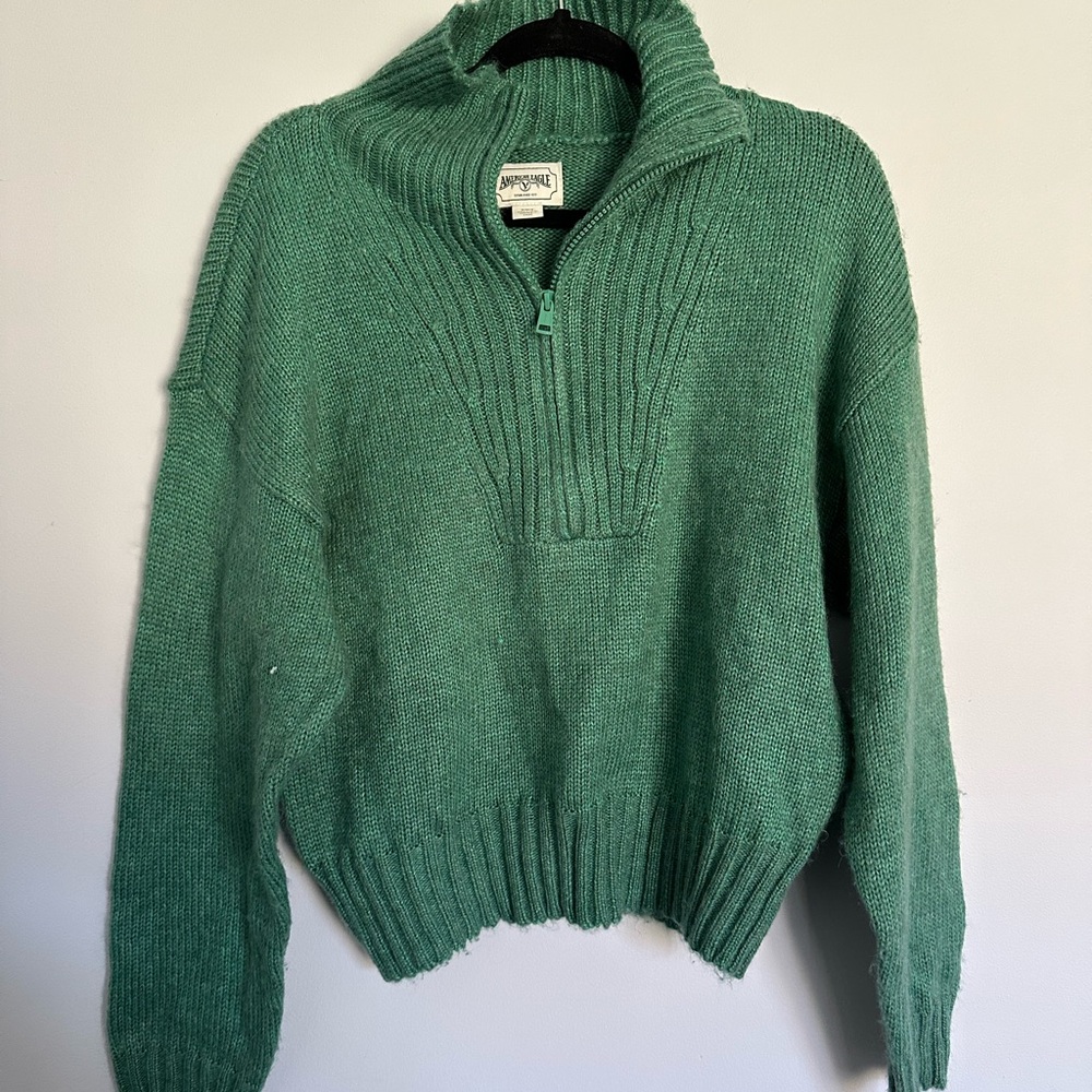 American Eagle Outfitters Teal Quarter-Zip Sweater